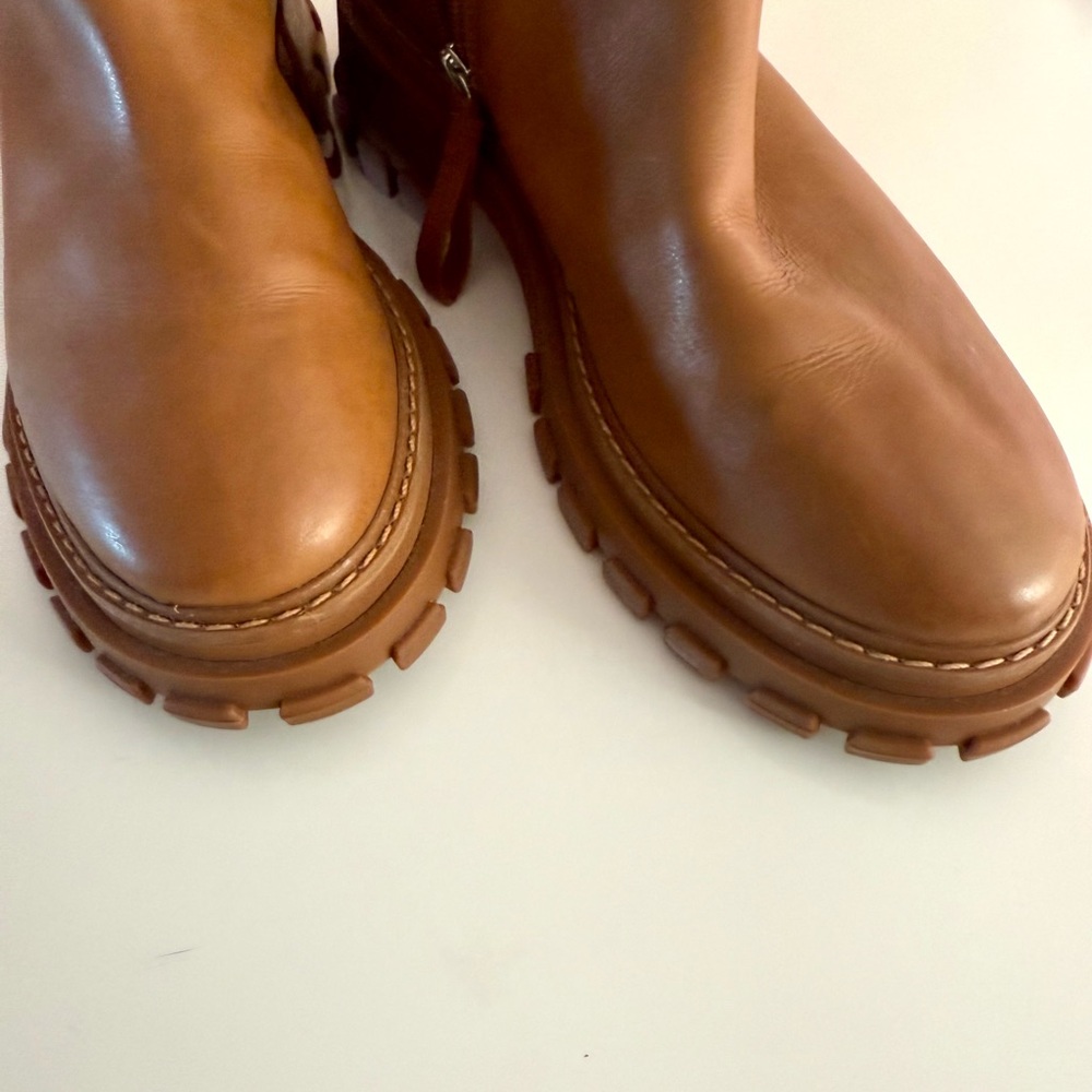 SCHUTZ Cognac Leather Mid-Calf Lug Sole Boots - Picture 10 of 10